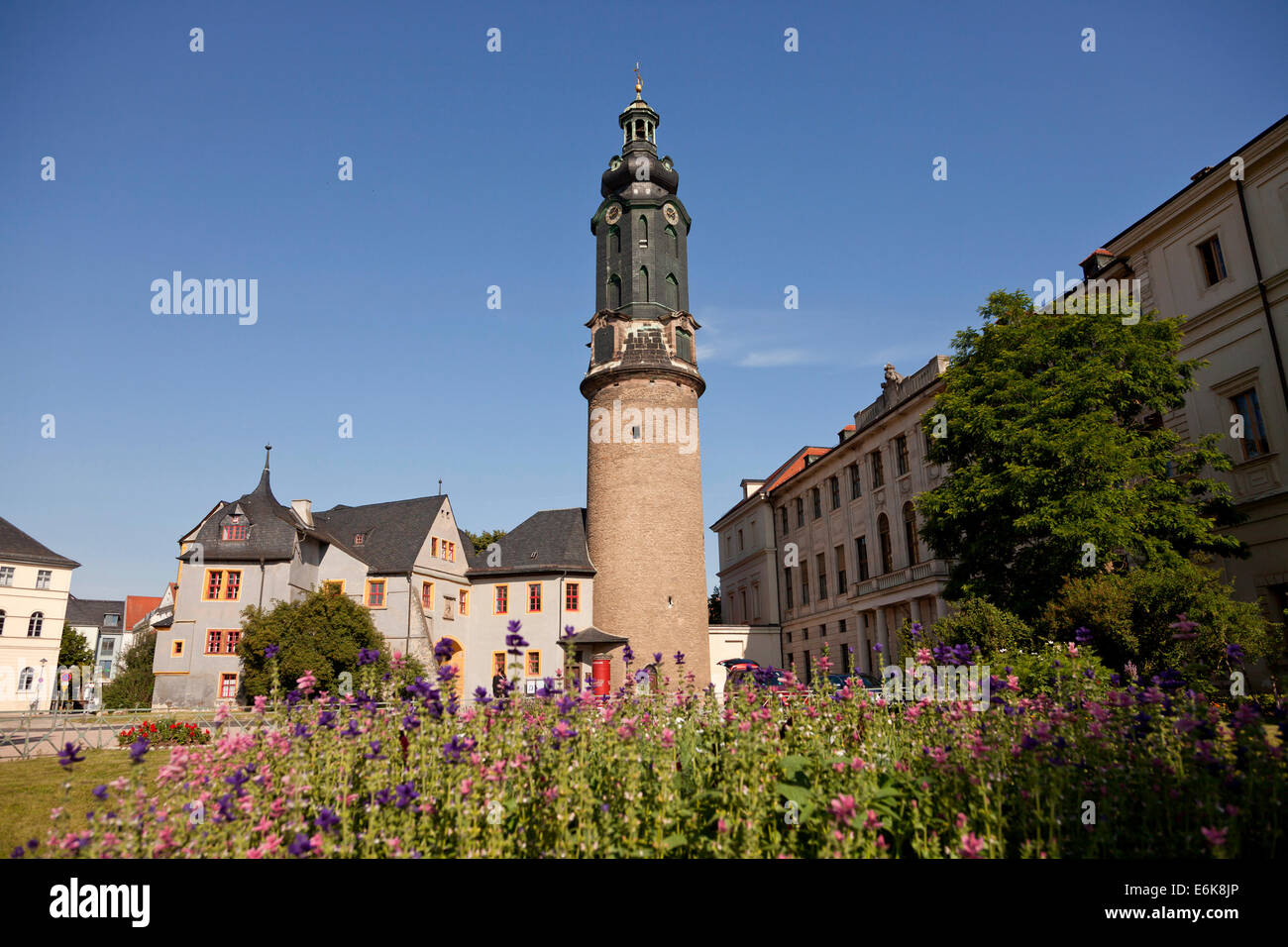 tower of the palace Stadtschloss or Schloss Weimar in Weimar, Thuringia, Germany, Europe Stock Photo