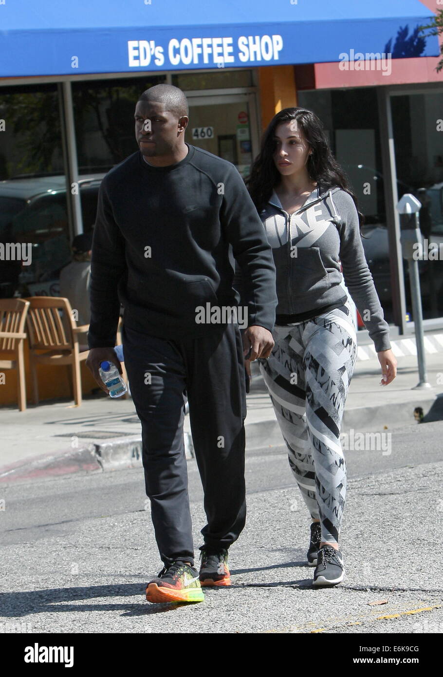 Reggie Bush and girlfriend Lilit Avagyan out having lunch in West Hollywood  Featuring: Reggie Bush,Lilit Avagyan Where: Los Angeles, California, United States When: 17 Feb 2014 Stock Photo