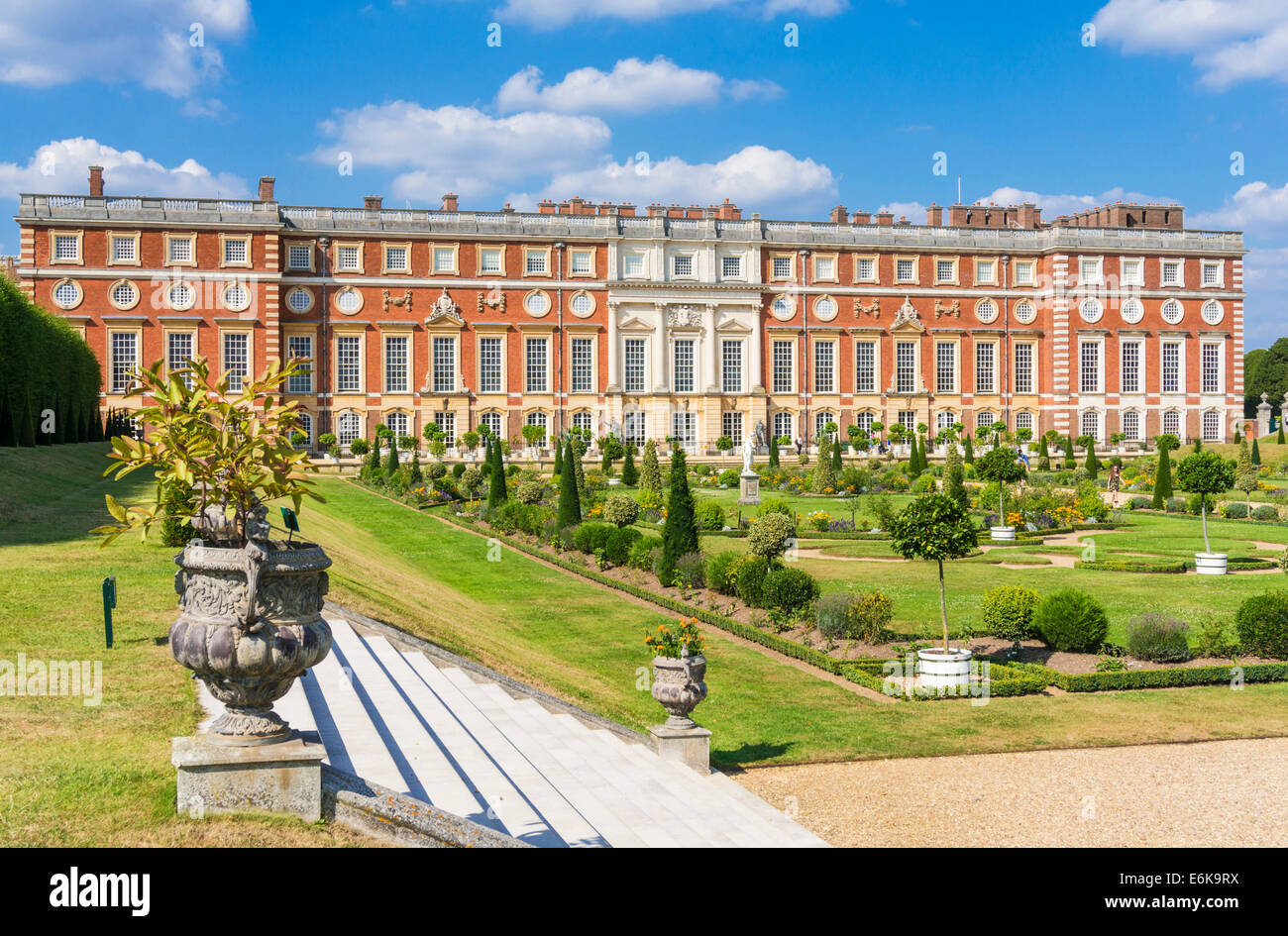 Hampton Court Palace South Front built by Christopher Wren  for William and Mary viewed from the Privy Garden London England UK GB Europe Stock Photo