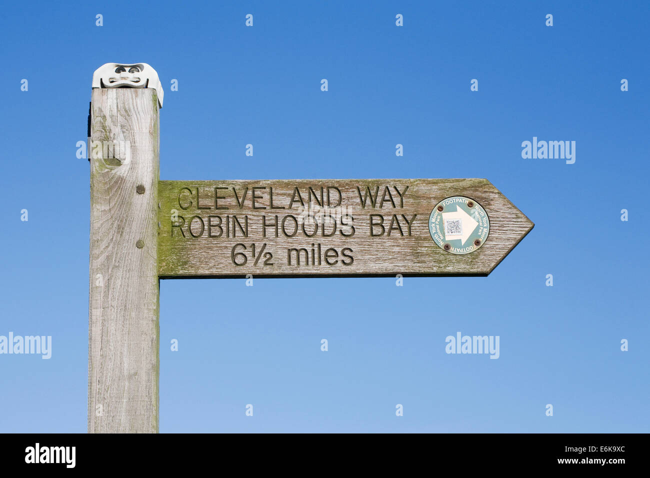 Public footpath signpost for the Cleveland Way. UK. Stock Photo