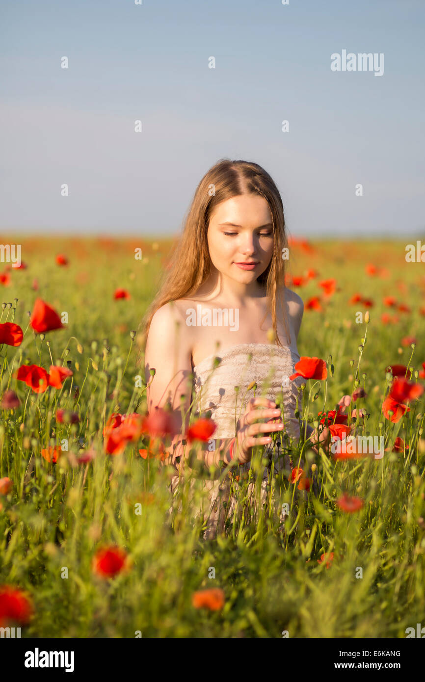 white dress with red poppies