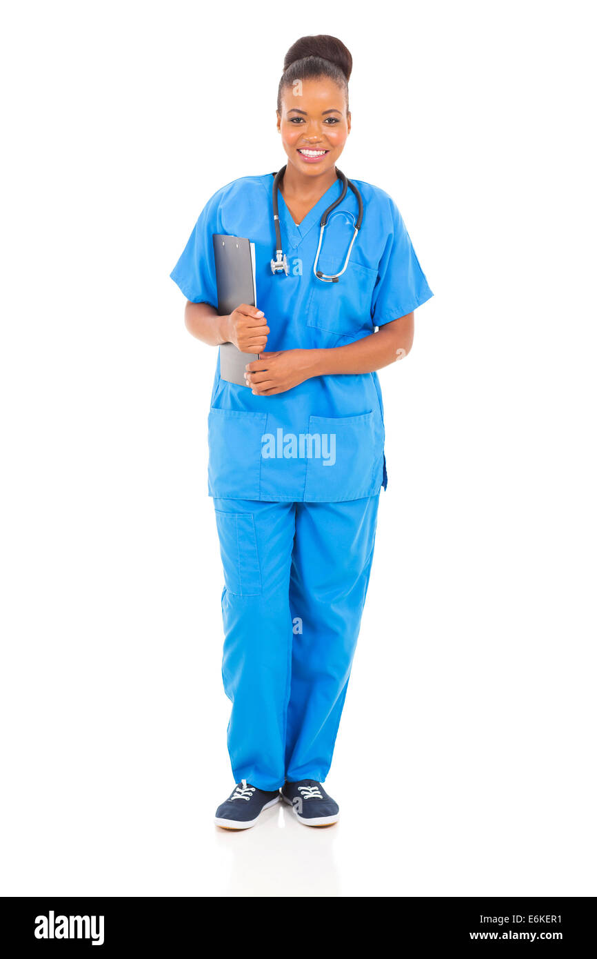 pretty female African medical nurse holding clipboard Stock Photo - Alamy