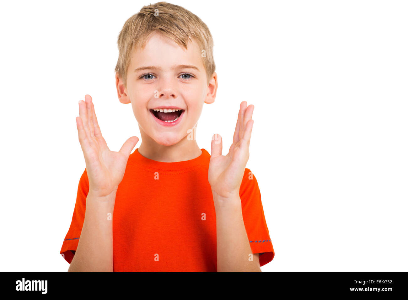 cute boy screaming isolated on white background Stock Photo