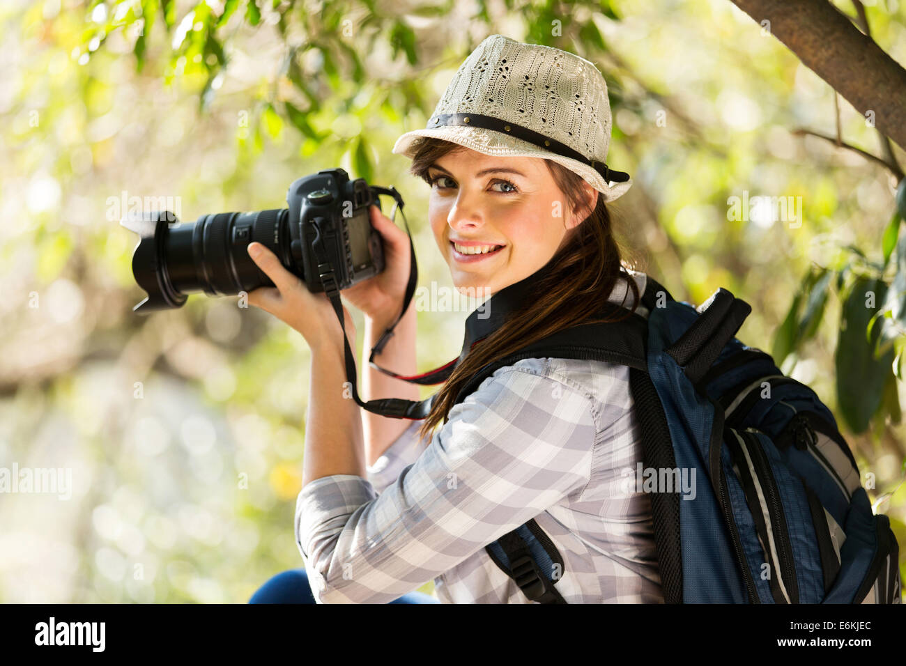 young woman taking photos in the nature Stock Photo - Alamy