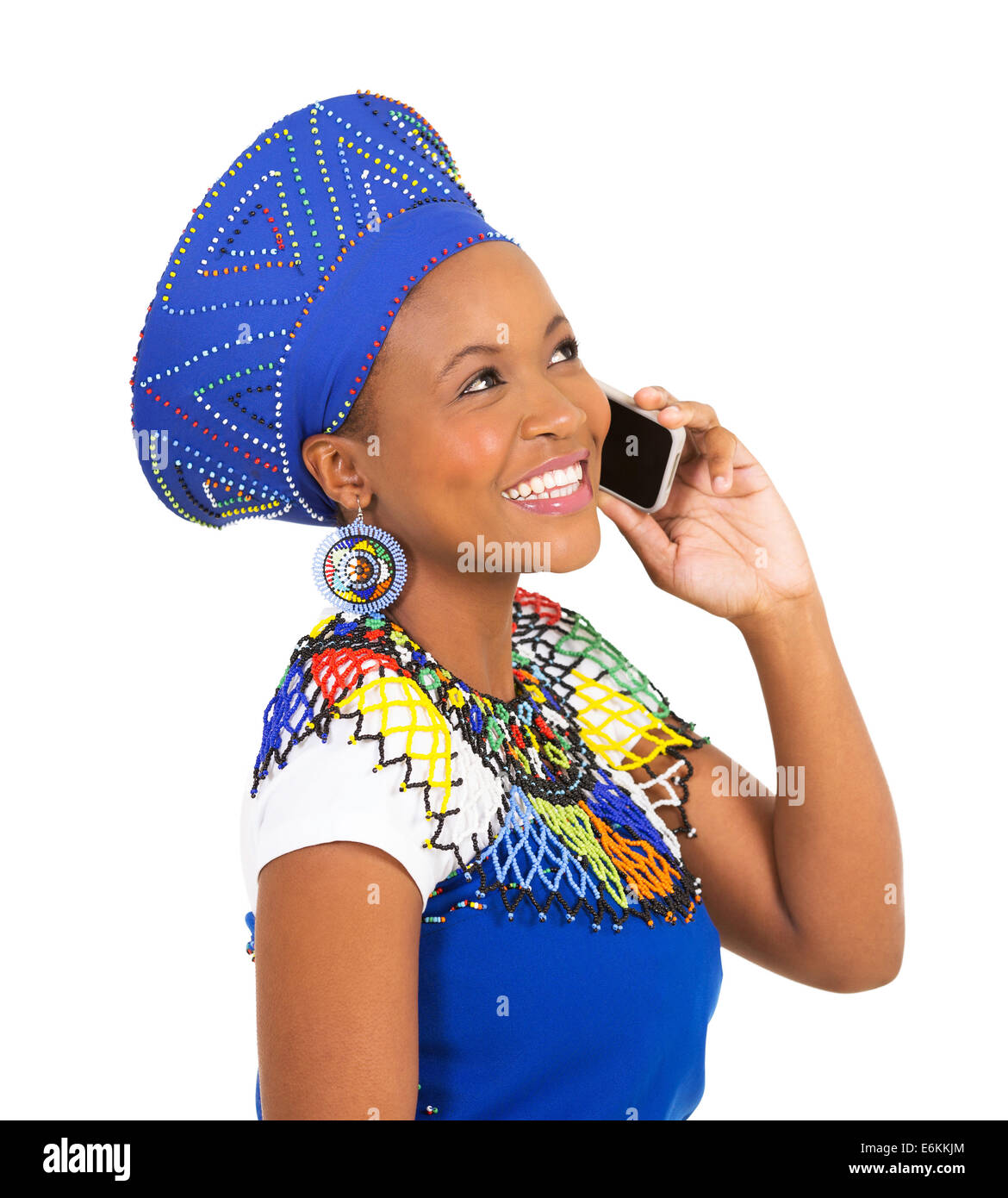 beautiful south African woman talking on cell phone Stock Photo