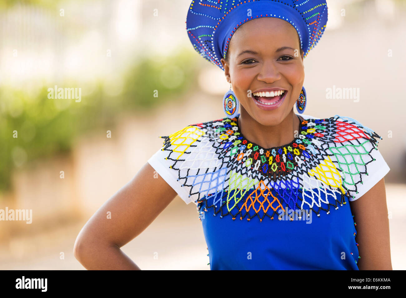 happy young African Zulu woman laughing Stock Photo