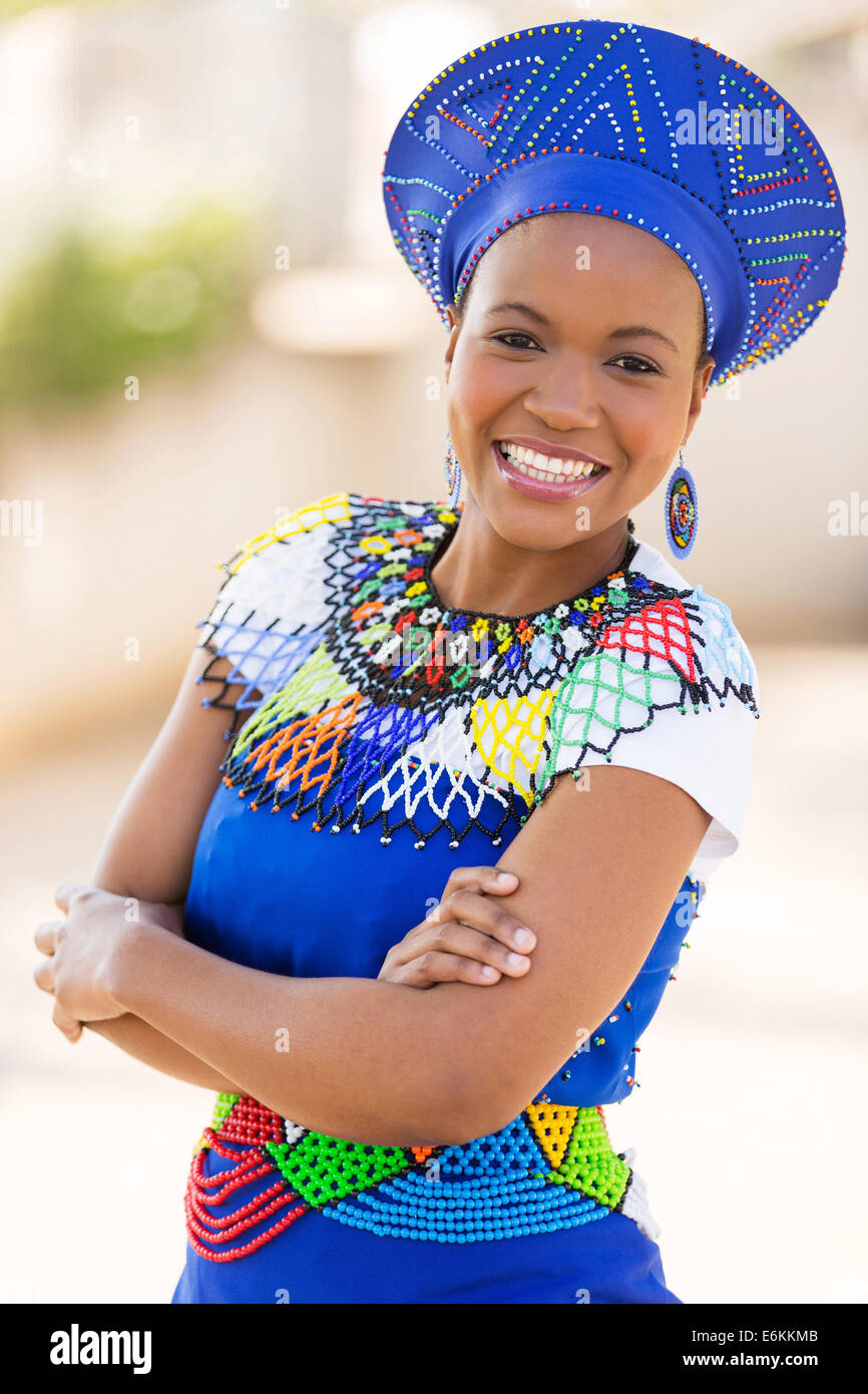 young south African Zulu woman in traditional clothes portrait outdoors Stock Photo