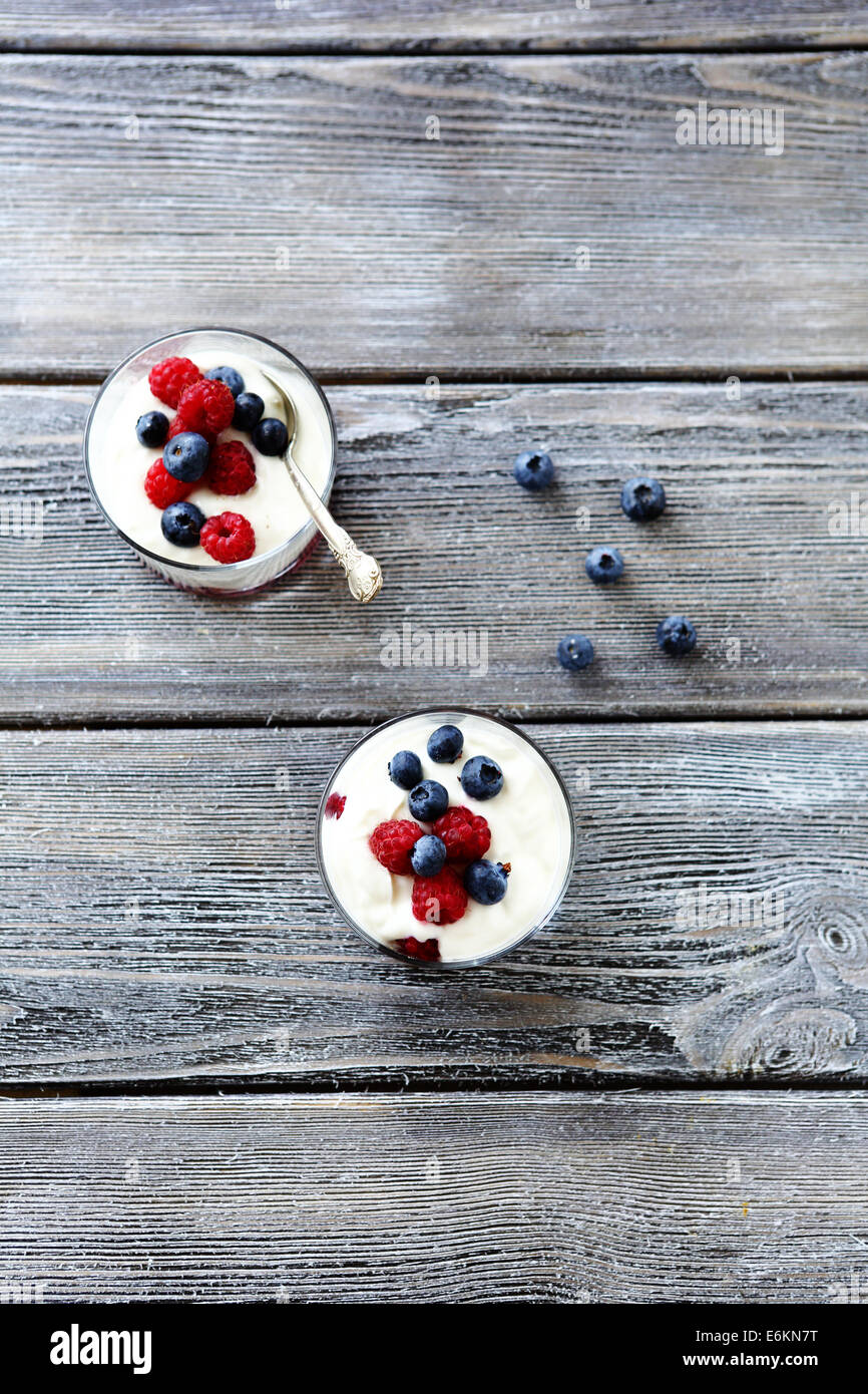 two glasses of yogurt, top view, food Stock Photo
