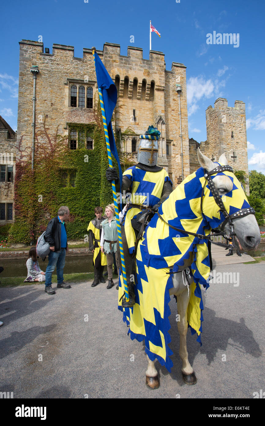 Tudor Knight on horseback at Hever Castle and Gardens, near Edenbridge, Kent, England, UK Stock Photo