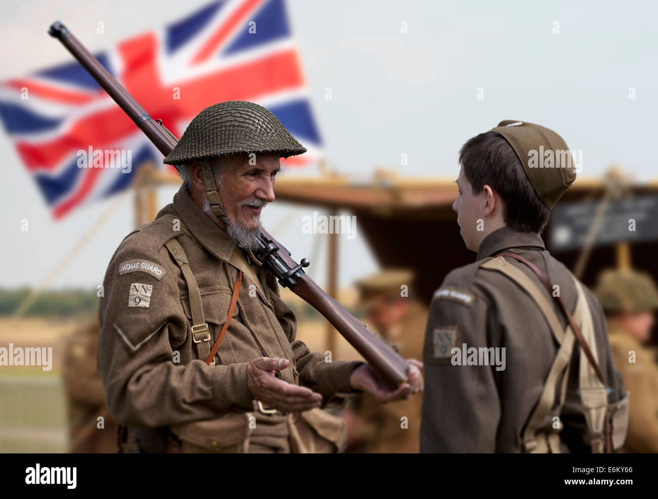 The home guard under the union jack flags. Stock Photo