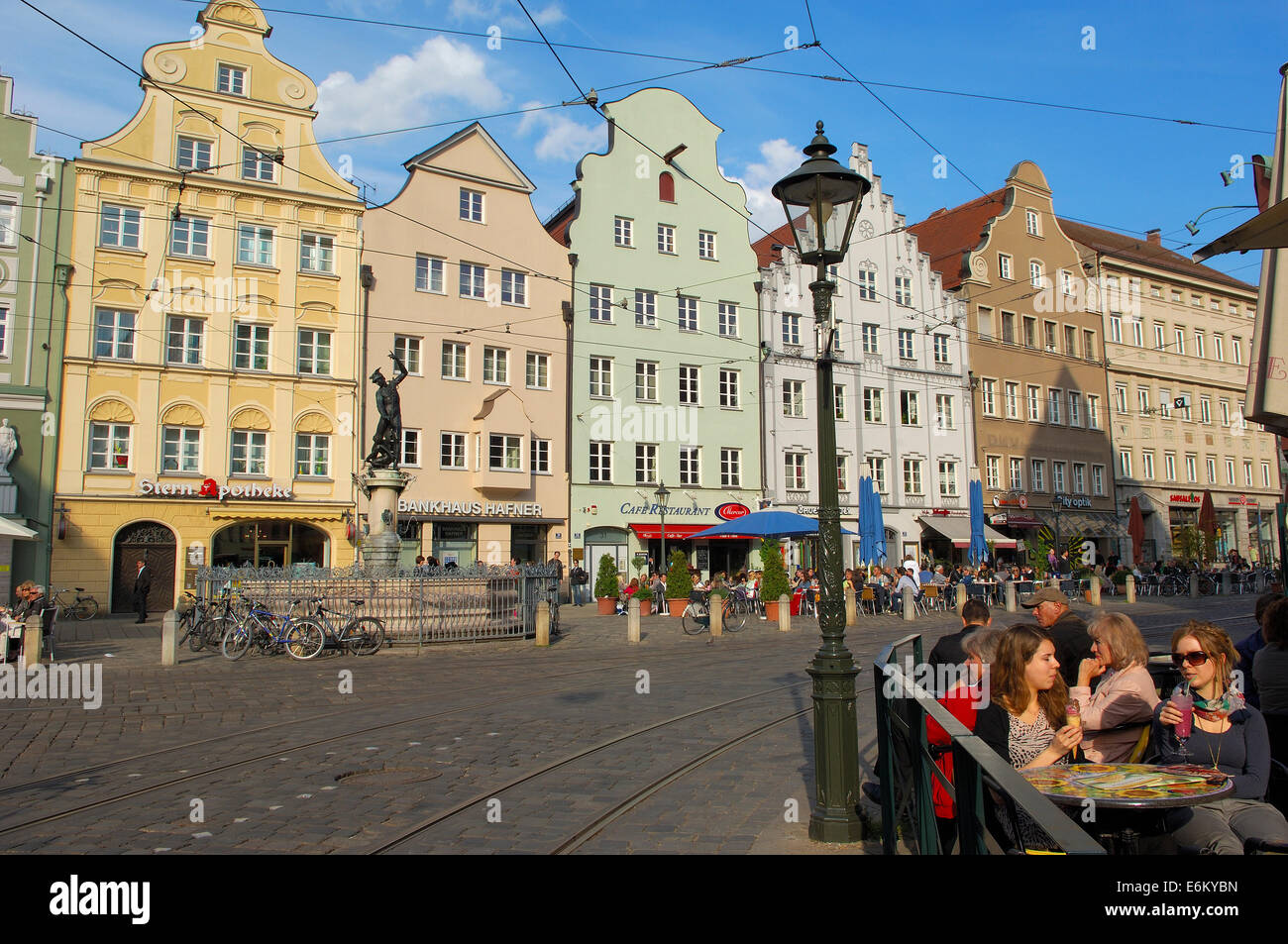 Augsburg, Moritzplatz, Market square, Maximilianstrasse, Maximilian street, Romantische Strasse, Romantic Road, Swabia, Bavaria, Stock Photo