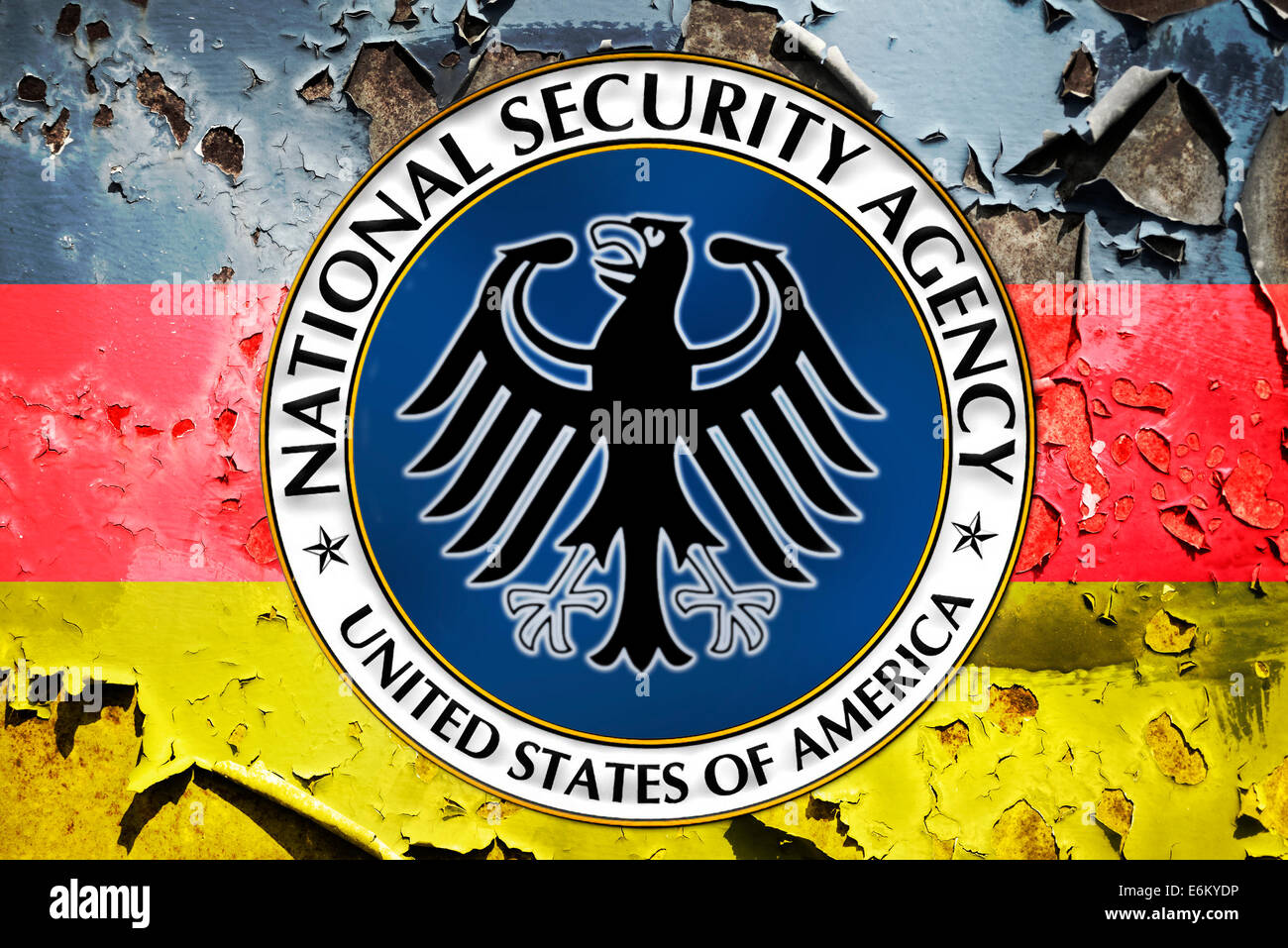 Symbol der NSA mit Bundesadler, Spionageskandal Stock Photo