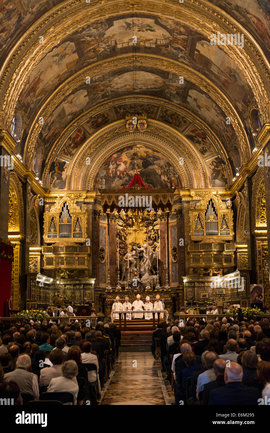 Mattia Preti ceiling at St. Johns Co. Cathedral; Valletta; Malta; Church service Stock Photo