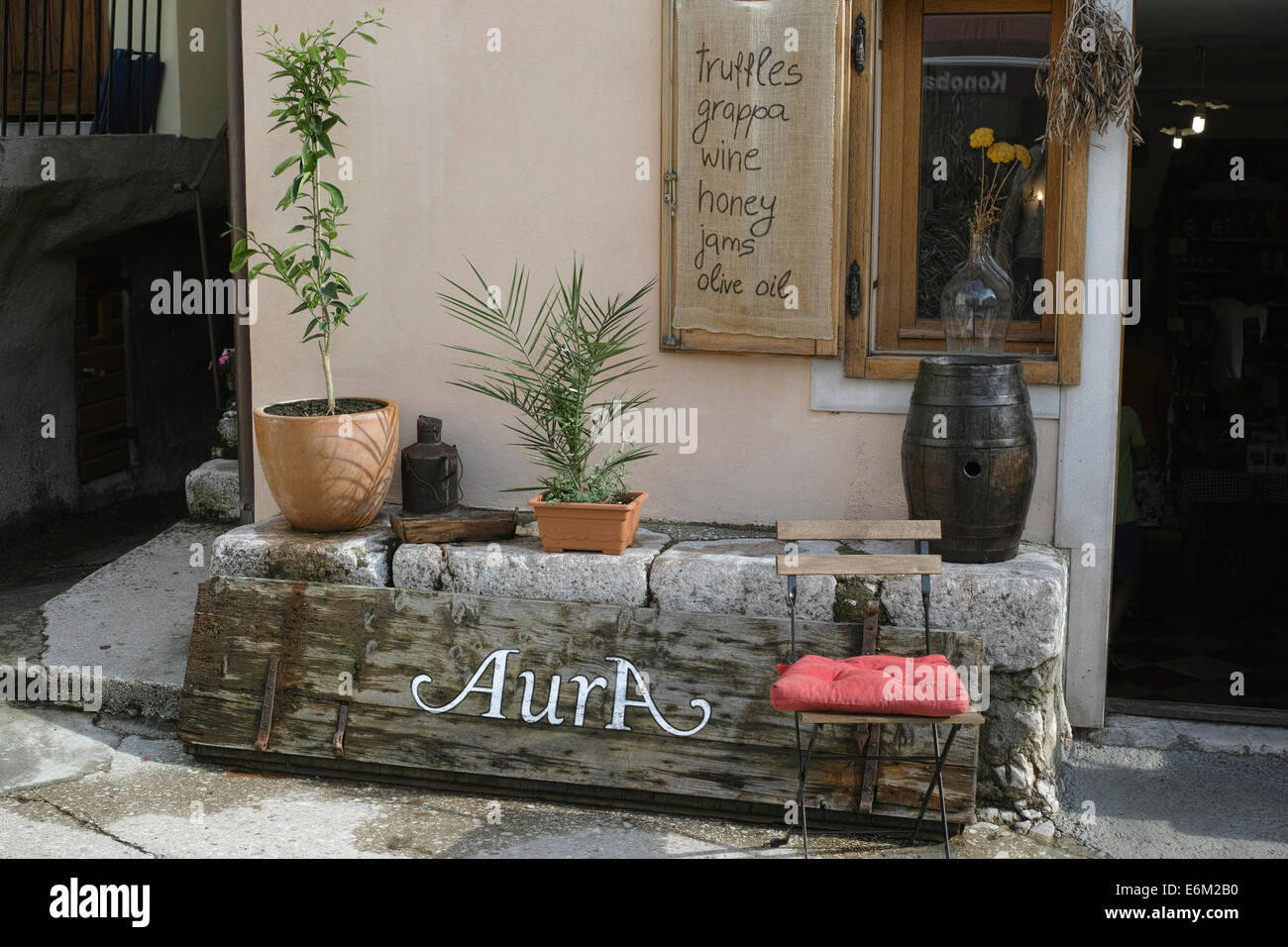 Famous touristic town of Vrbnik, Krk island, Croatia, Europe - street shop Stock Photo