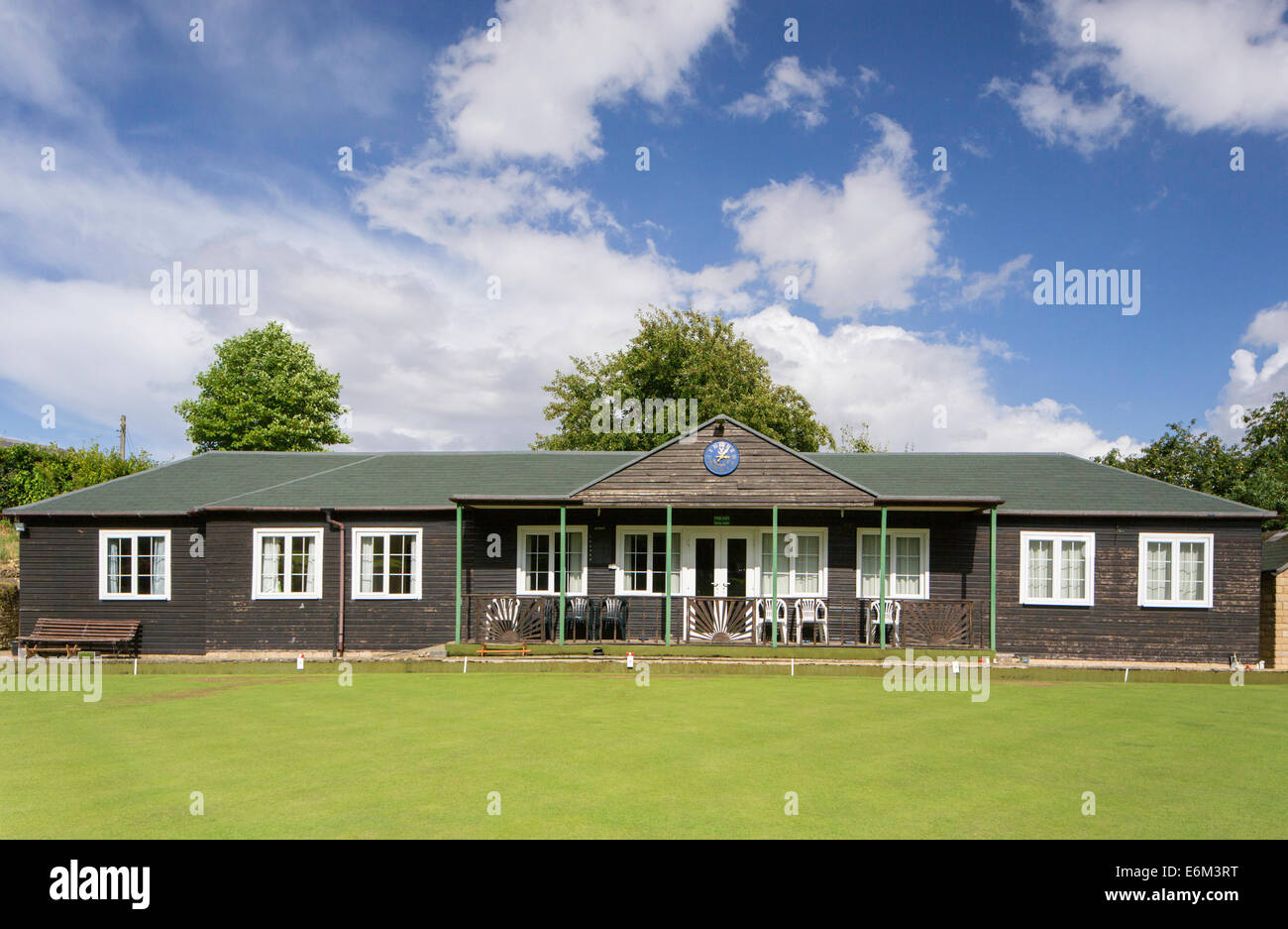 Bowling green and Pavilion, Blockley, Gloucestershire, England, UK Stock Photo