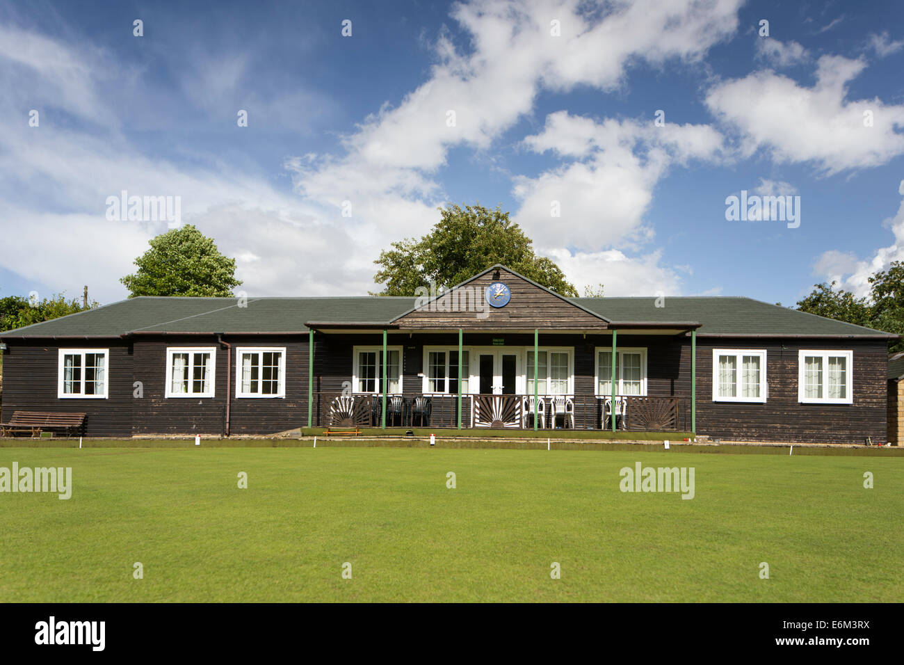 Bowling green and Pavilion, Blockley, Gloucestershire, England, UK Stock Photo