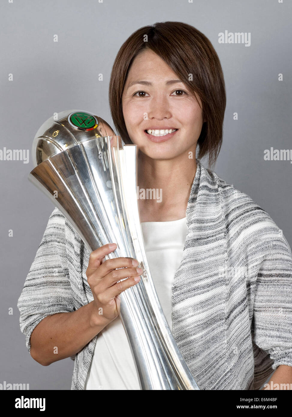 Japanese player Kozue Ando poses during the reception for the German Ladies Soccer Cup Winners 2014 at the Frankfurt City Hall on 16 July 2014 Stock Photo