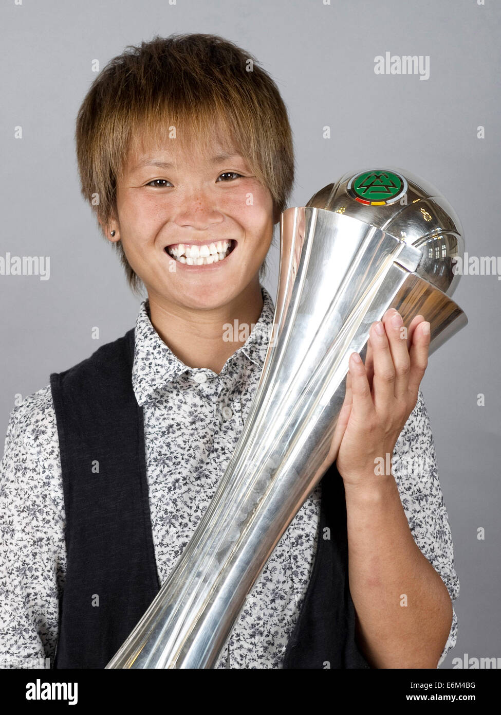 Japanese player Asuna Tanaka poses during the reception for the German Ladies Soccer Cup Winners 2014 at the Frankfurt City Hall on 16 July 2014. Stock Photo