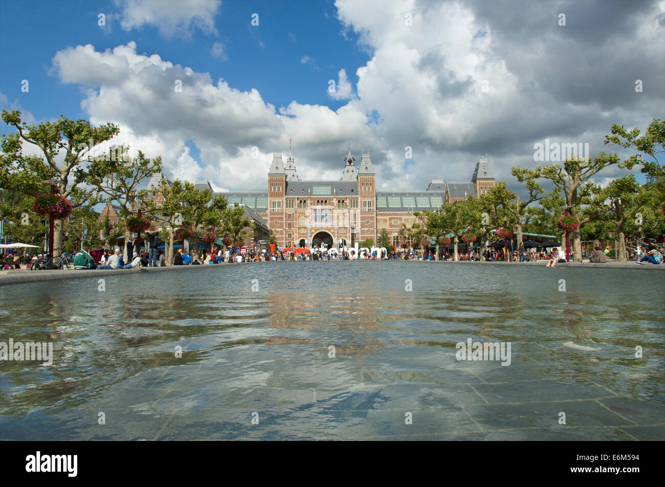 The pond in front of the Rijksmuseum at the Museum Plein in Amsterdam on a summer day Stock Photo