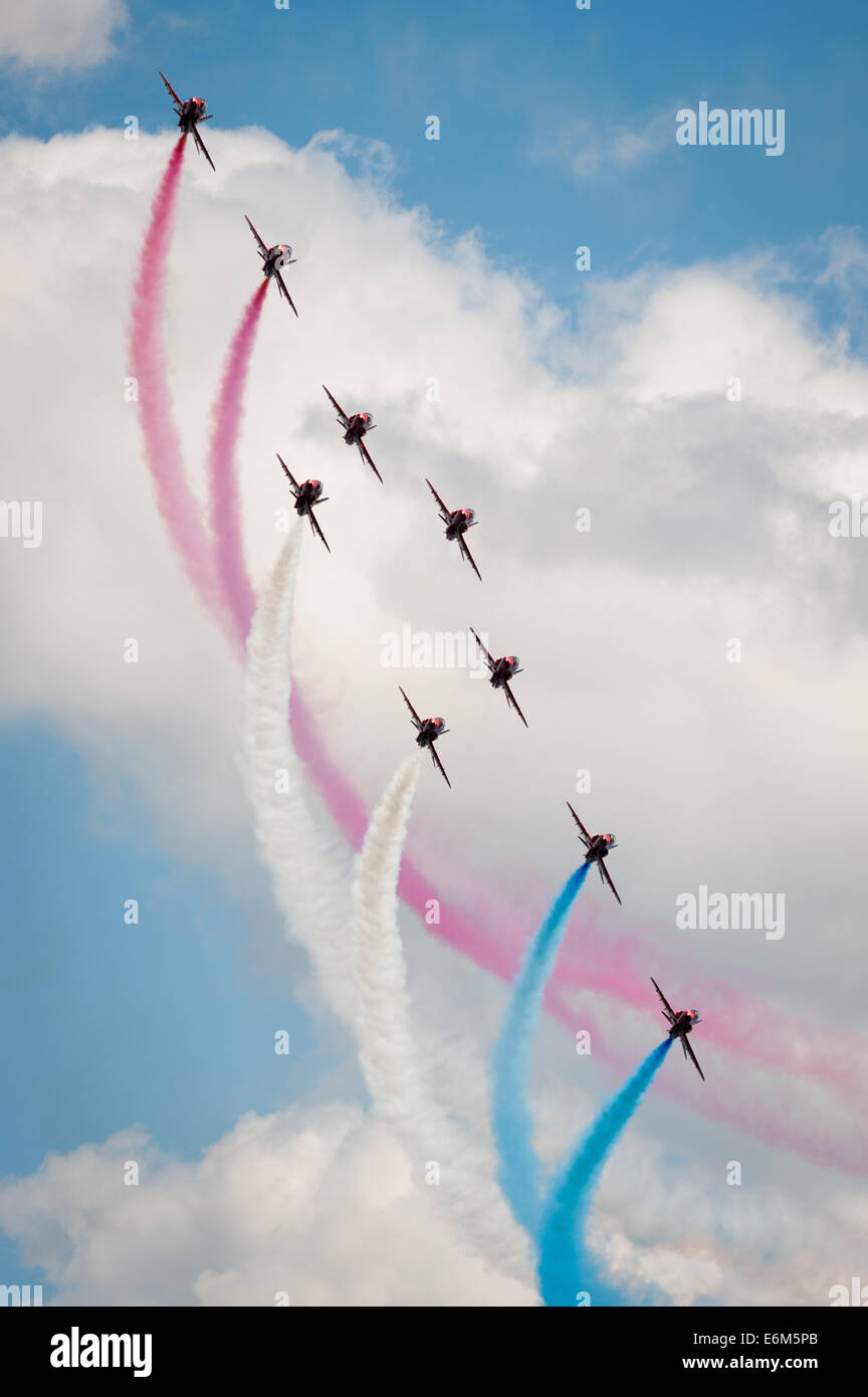 The Royal Air Force display team the Red Arrows, Dawlish Air Show.. Stock Photo