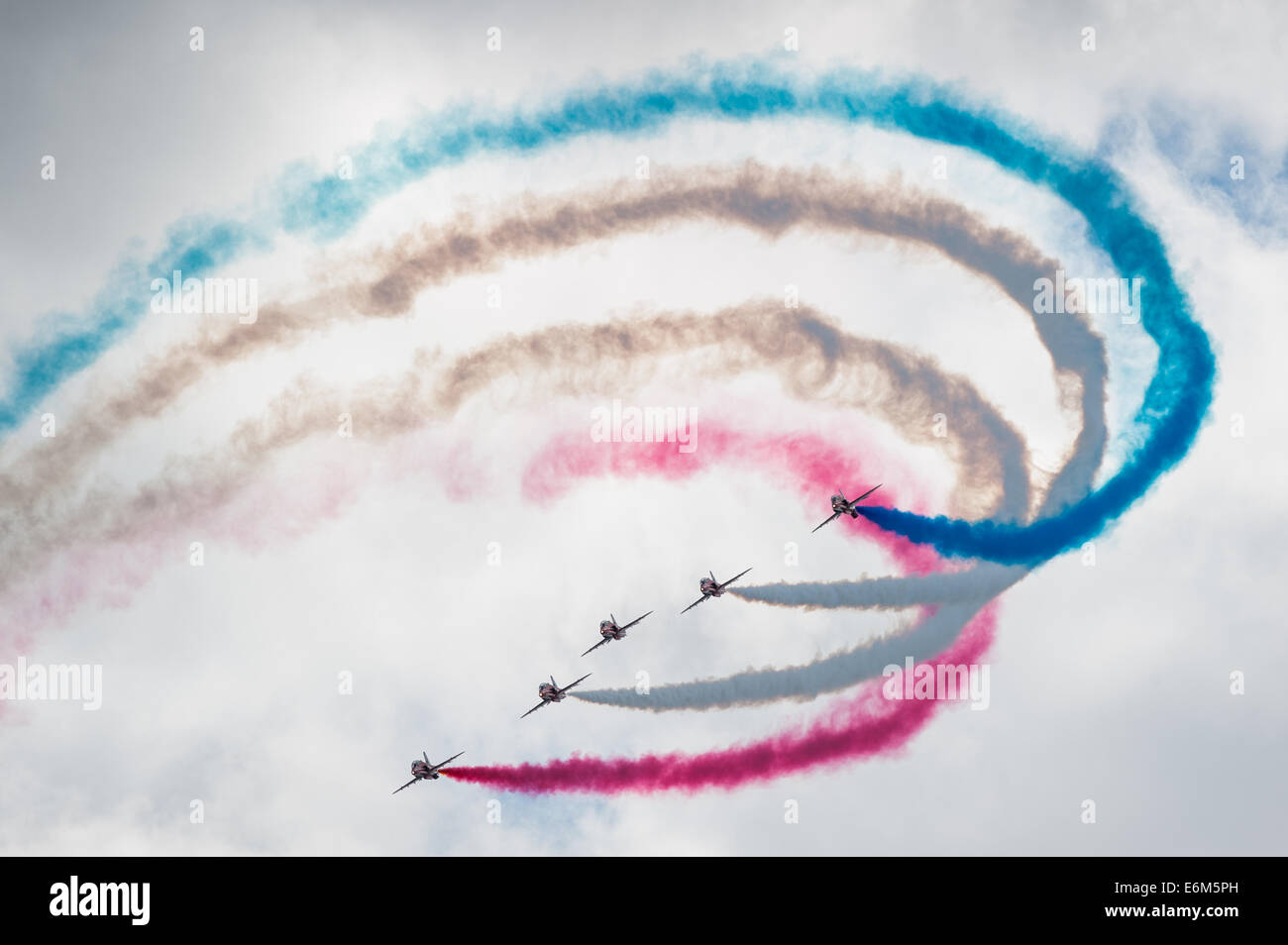 The Royal Air Force display team the Red Arrows, Dawlish Air Show.. Stock Photo