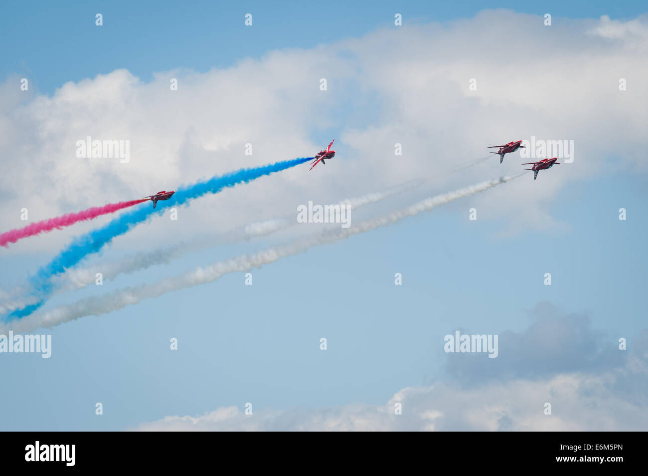 The Royal Air Force display team the Red Arrows, Dawlish Air Show.. Stock Photo