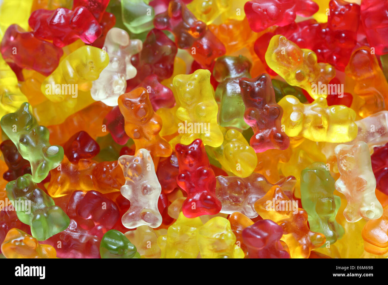 Gummy bear background closeup. Stock Photo