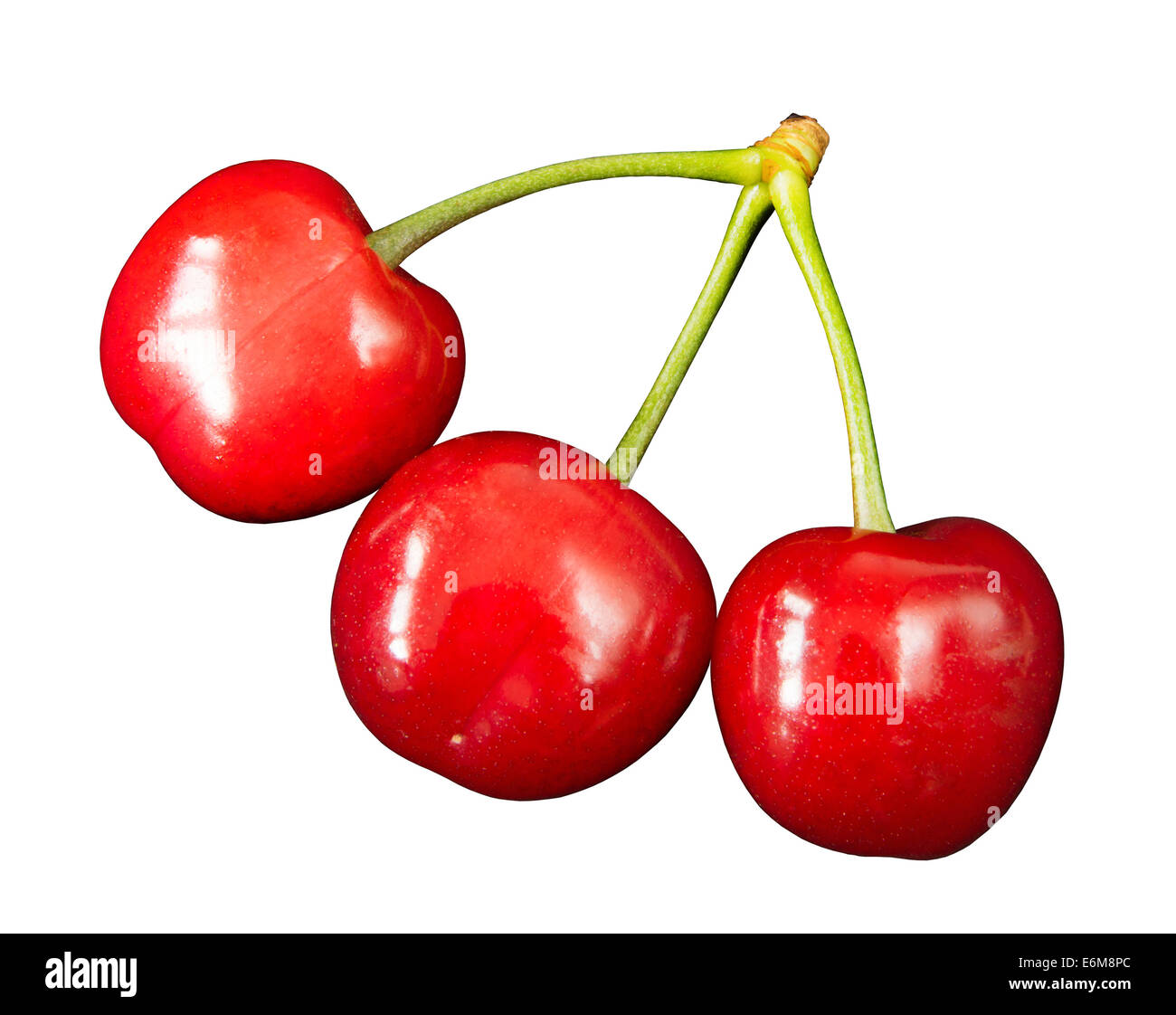 Fresh red cherries isolated over white background Stock Photo