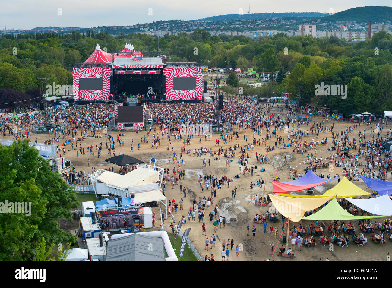 Visitors of Sziget music festival in front of the main stage Stock Photo