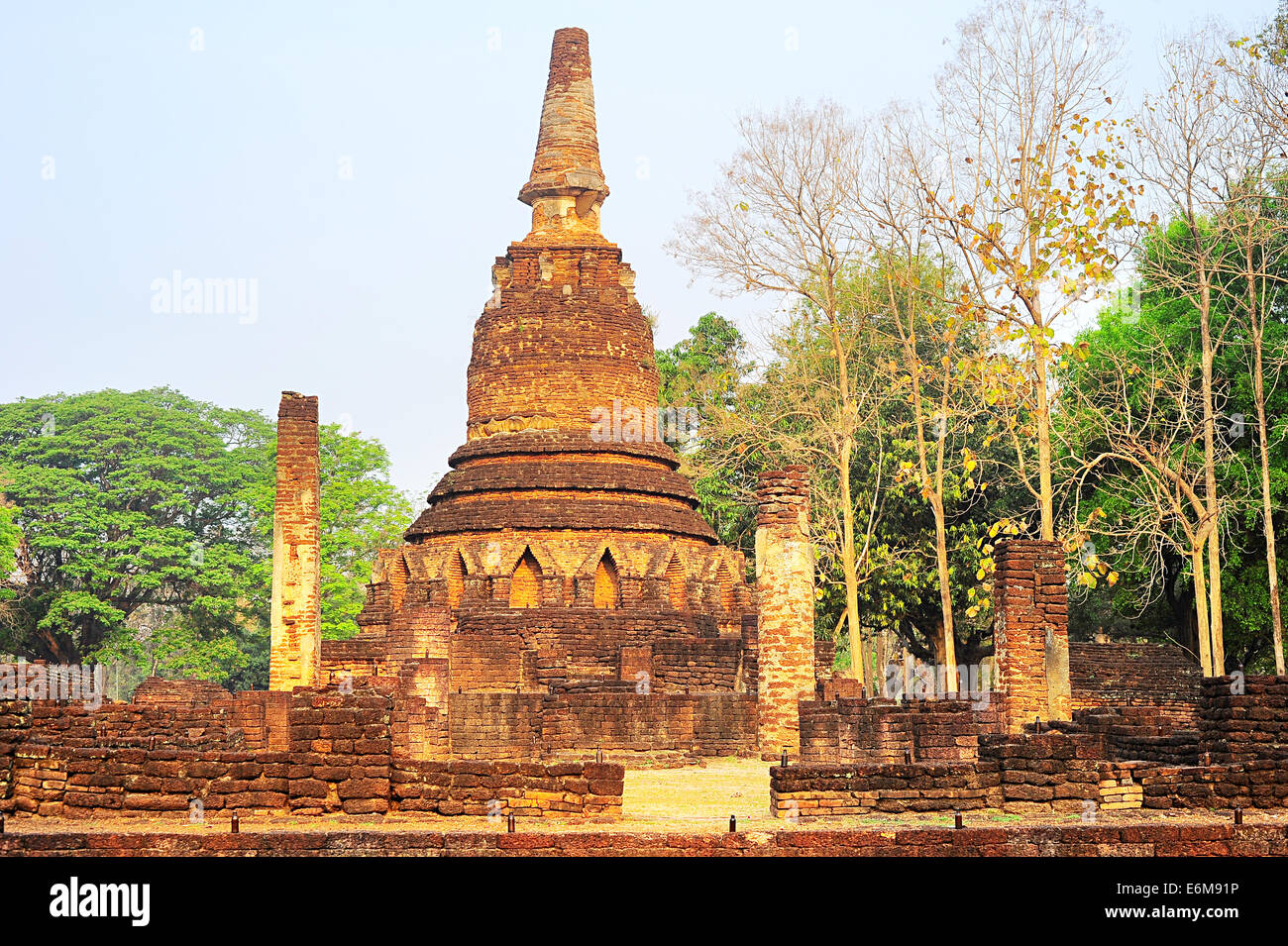 Ruins at Si Satchanalai historical park at sunset, Sukhothai , Thailand Stock Photo