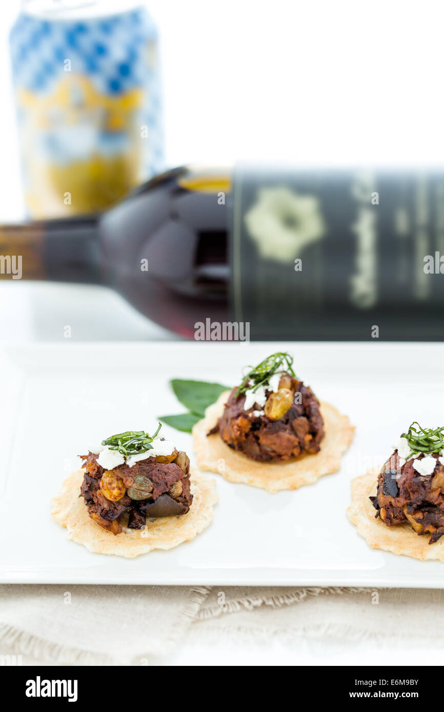 Micro Bruschetta of Chocolate Eggplant Caponata with Chocolate Balsamic