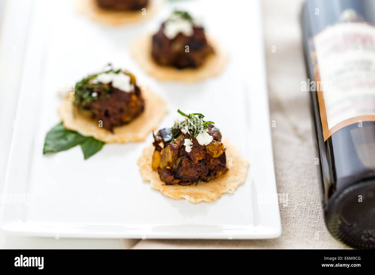 Micro Bruschetta of Chocolate Eggplant Caponata with Chocolate Balsamic