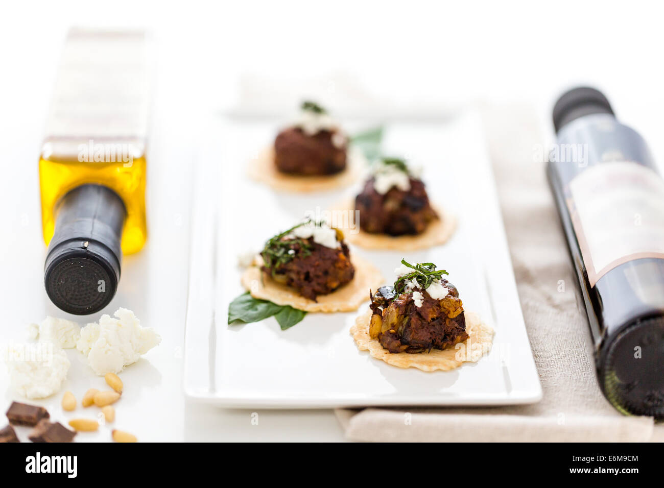 Micro Bruschetta of Chocolate Eggplant Caponata with Chocolate Balsamic