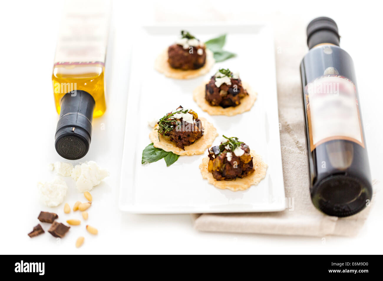 Micro Bruschetta of Chocolate Eggplant Caponata with Chocolate Balsamic