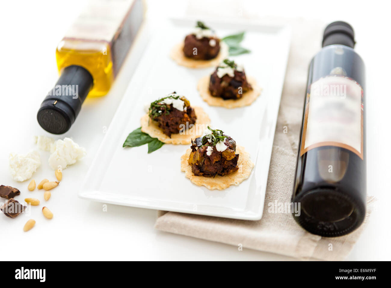 Micro Bruschetta of Chocolate Eggplant Caponata with Chocolate Balsamic