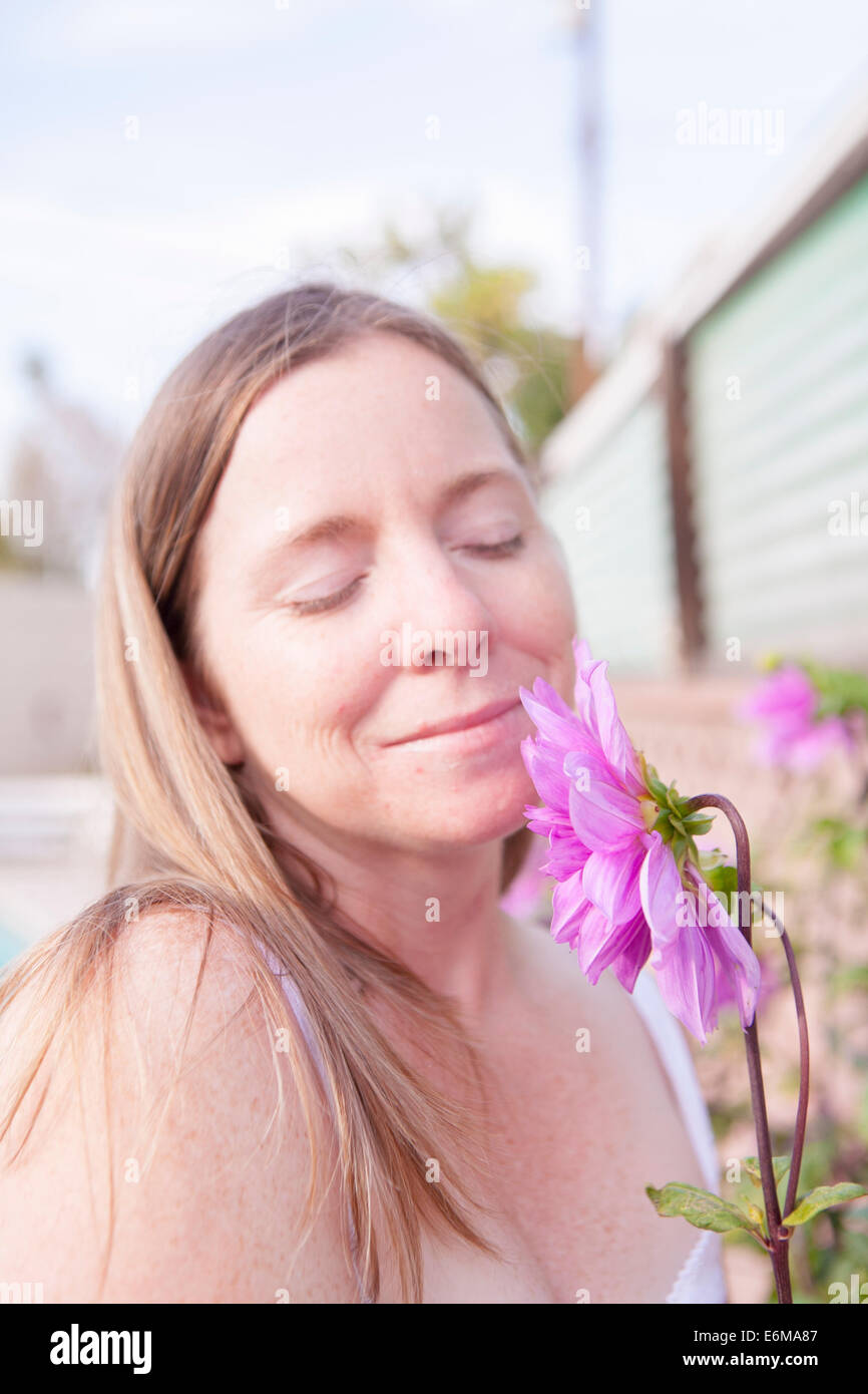 Close-up view of woman in garden Stock Photo