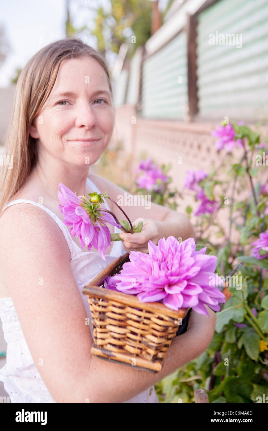 Close-up view of woman in garden Stock Photo