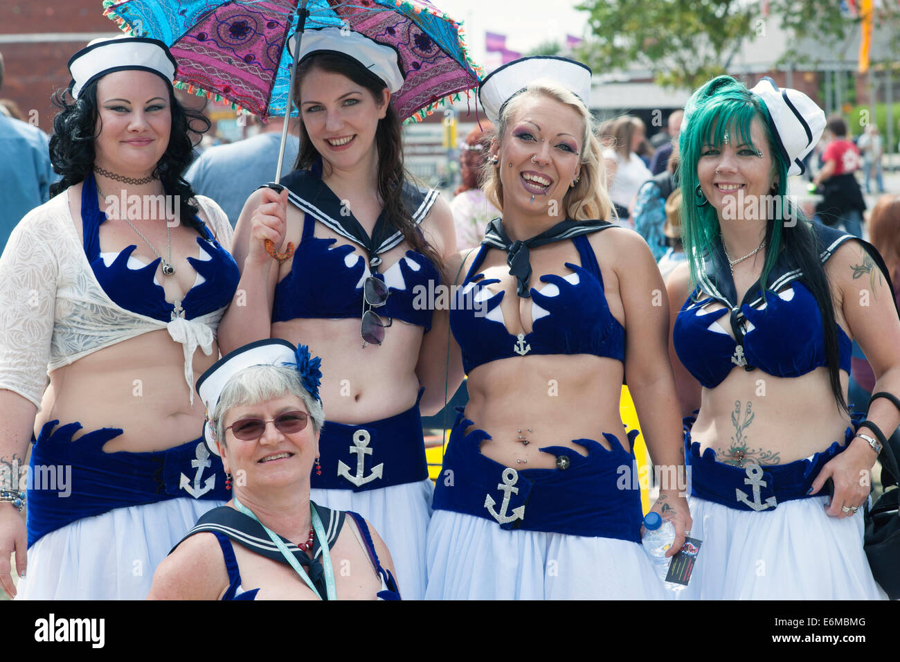 a group of female belly dancers posing at the victorious festival 2014 southsea england uk Stock Photo