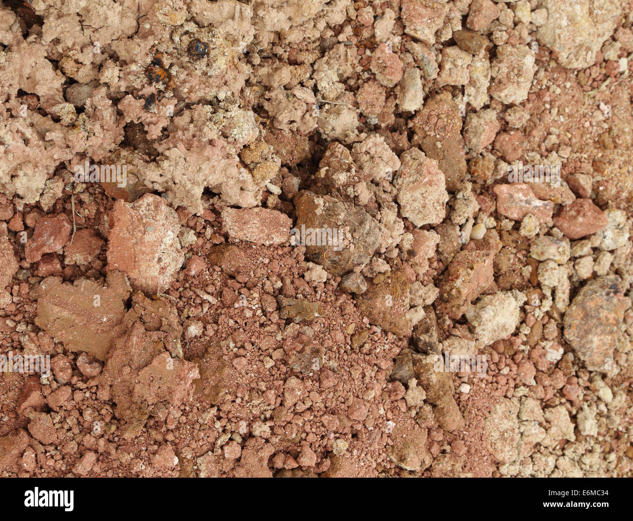 Texture of dry red clay with stones Stock Photo