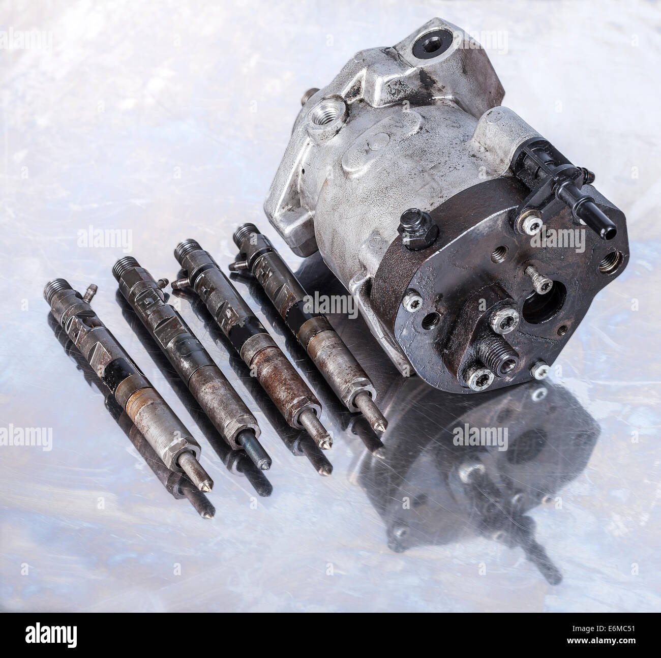 Fuel Injection Pump with injectors. Stock Photo
