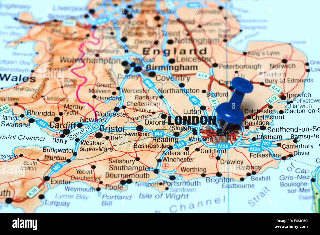 London pinned on a map of europe Stock Photo - Alamy