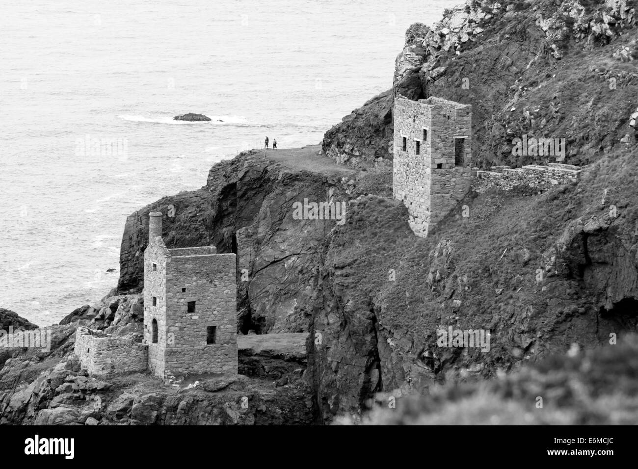 The ruins of the Crowns tin mine at Botallack Cornwall England UK. Stock Photo
