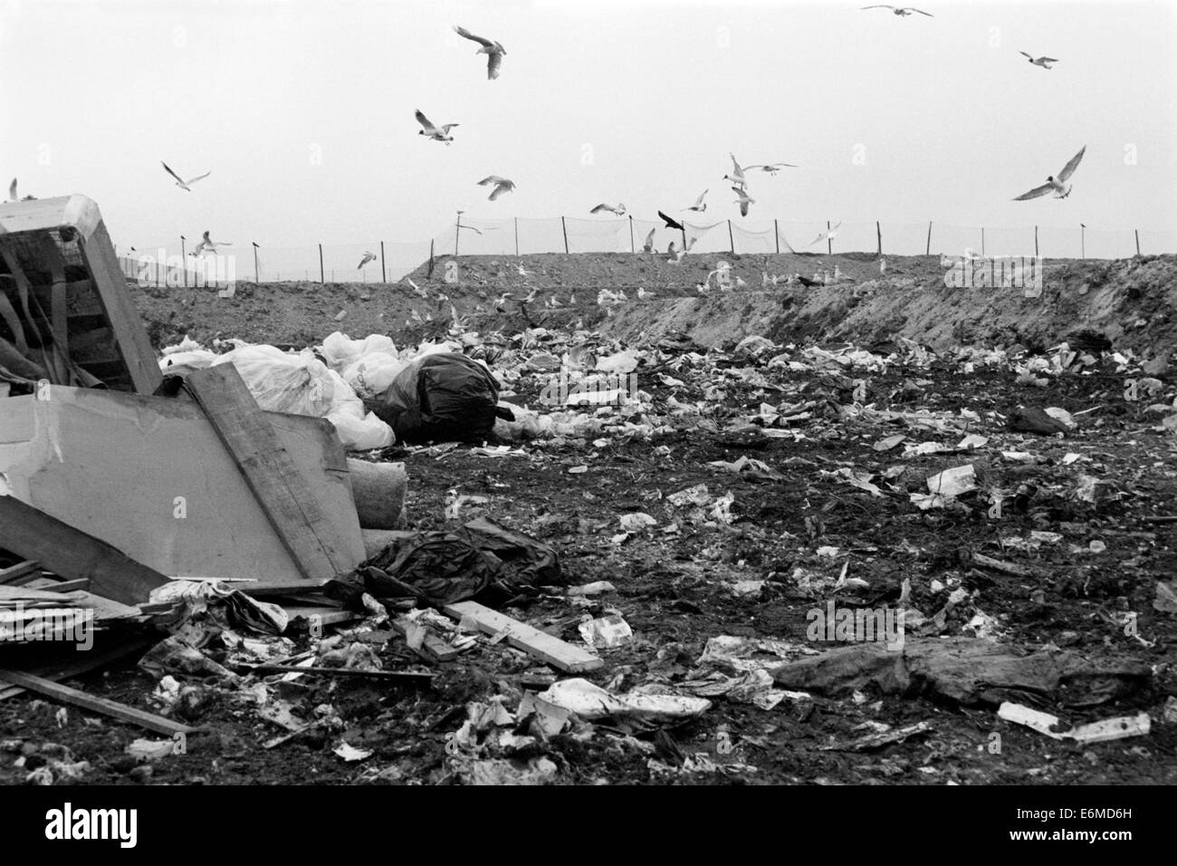 mounds of garbage at a landfill site in the 1990s which is now buried beneath port solent portsmouth england uk Stock Photo