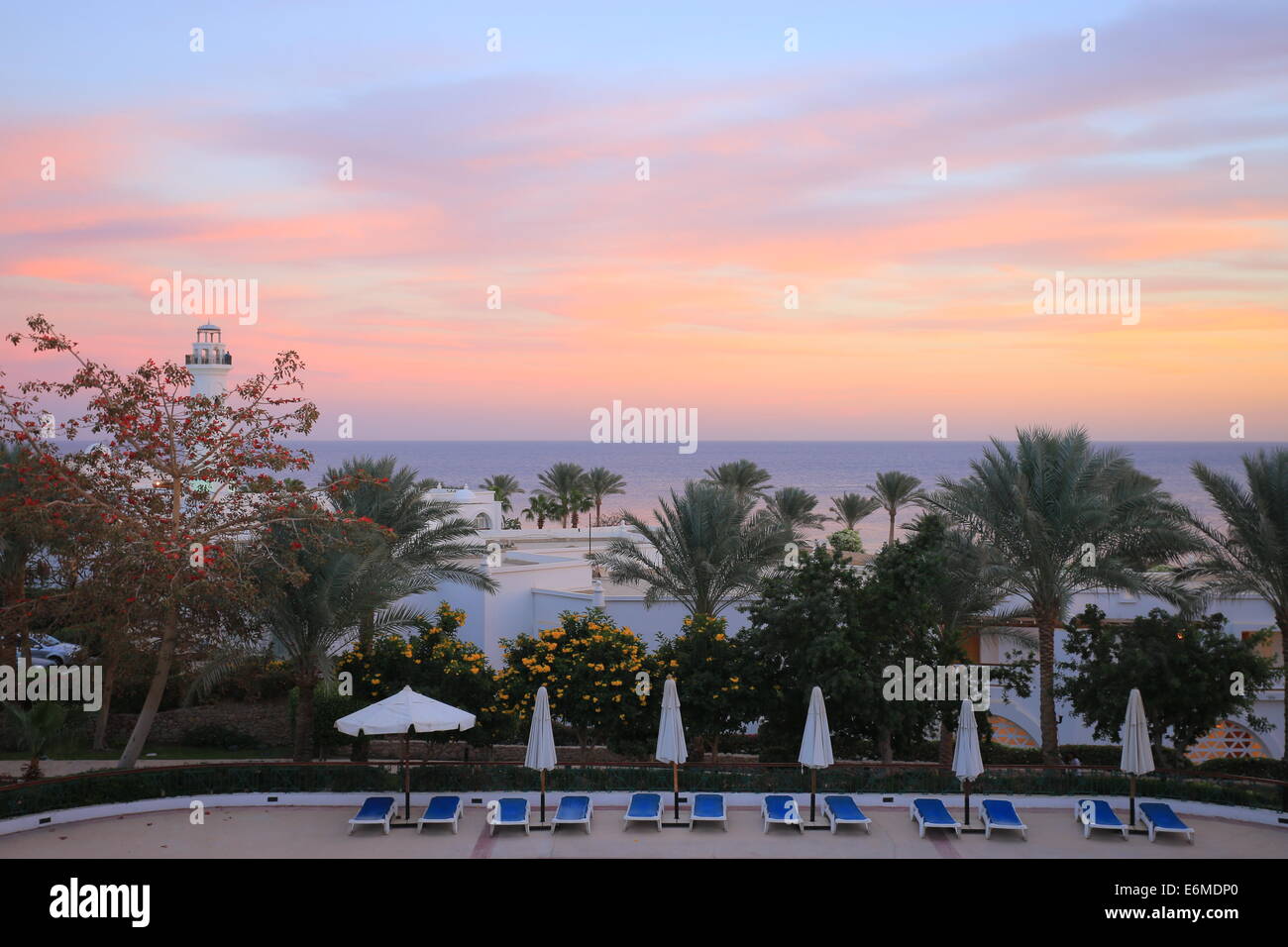 Hotel at sunset in the resort of Sharm El Sheikh Stock Photo