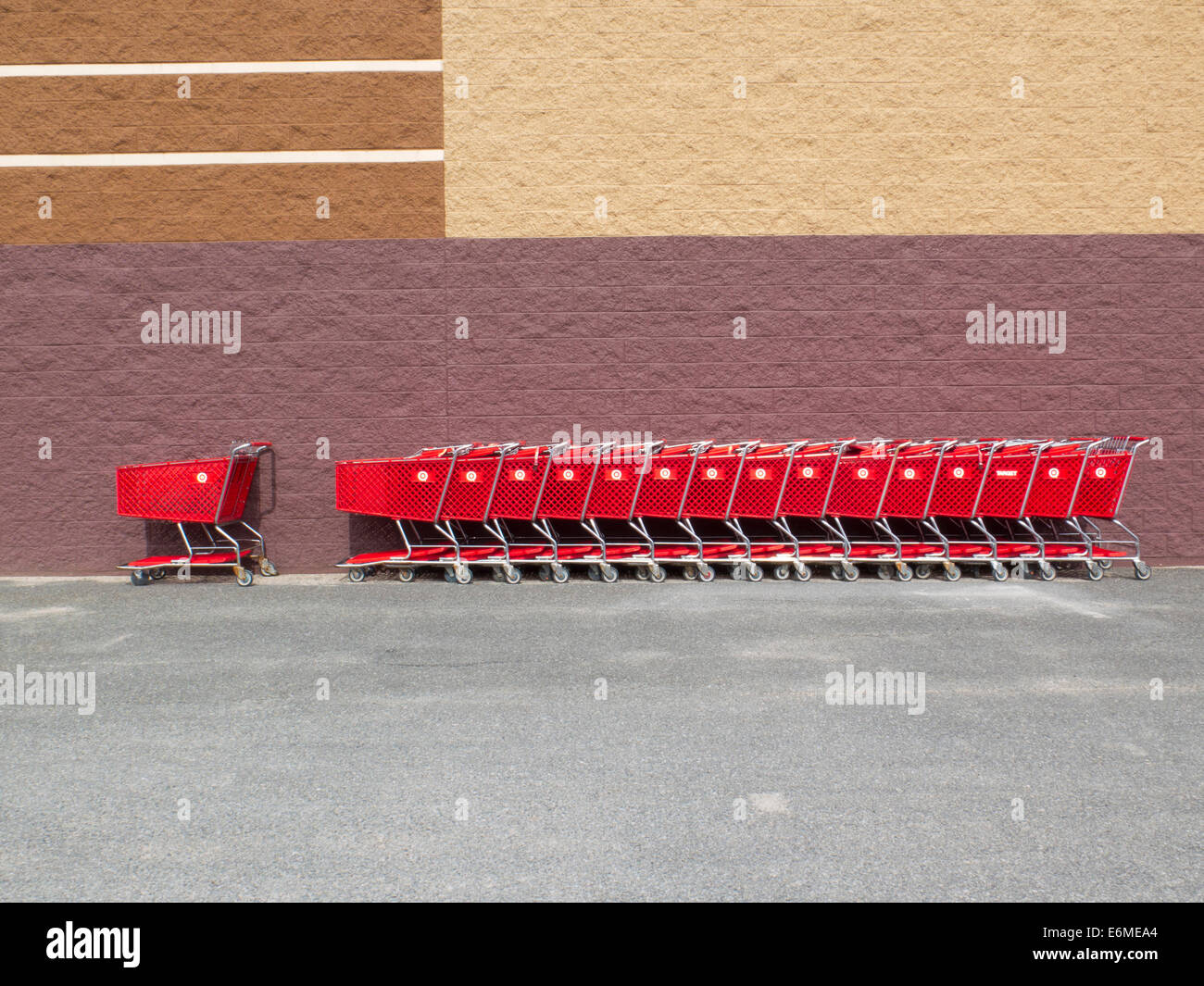 Shopping carts line up at a Target retail store in Pittsfield Massachusetts. Stock Photo