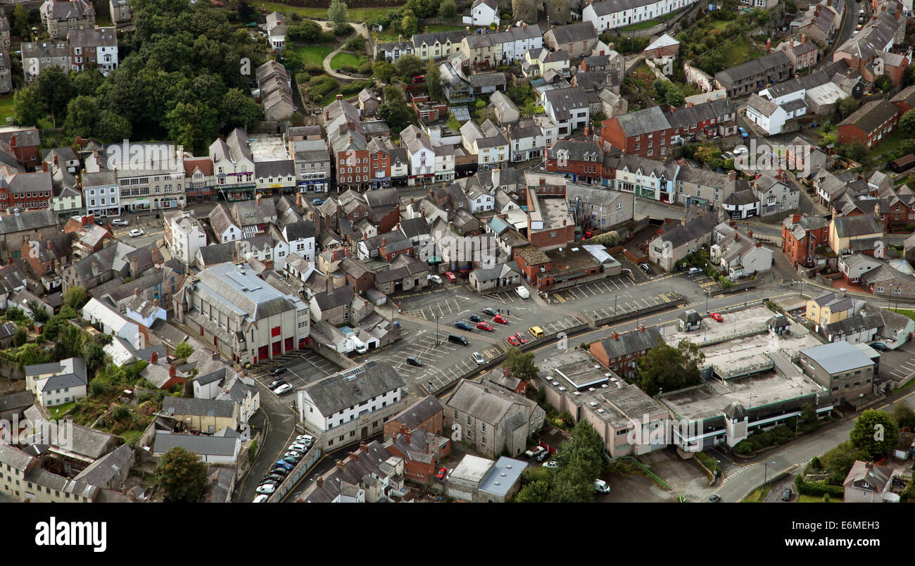 aerial view of the Welsh market town of Denbigh in North Wales Stock Photo