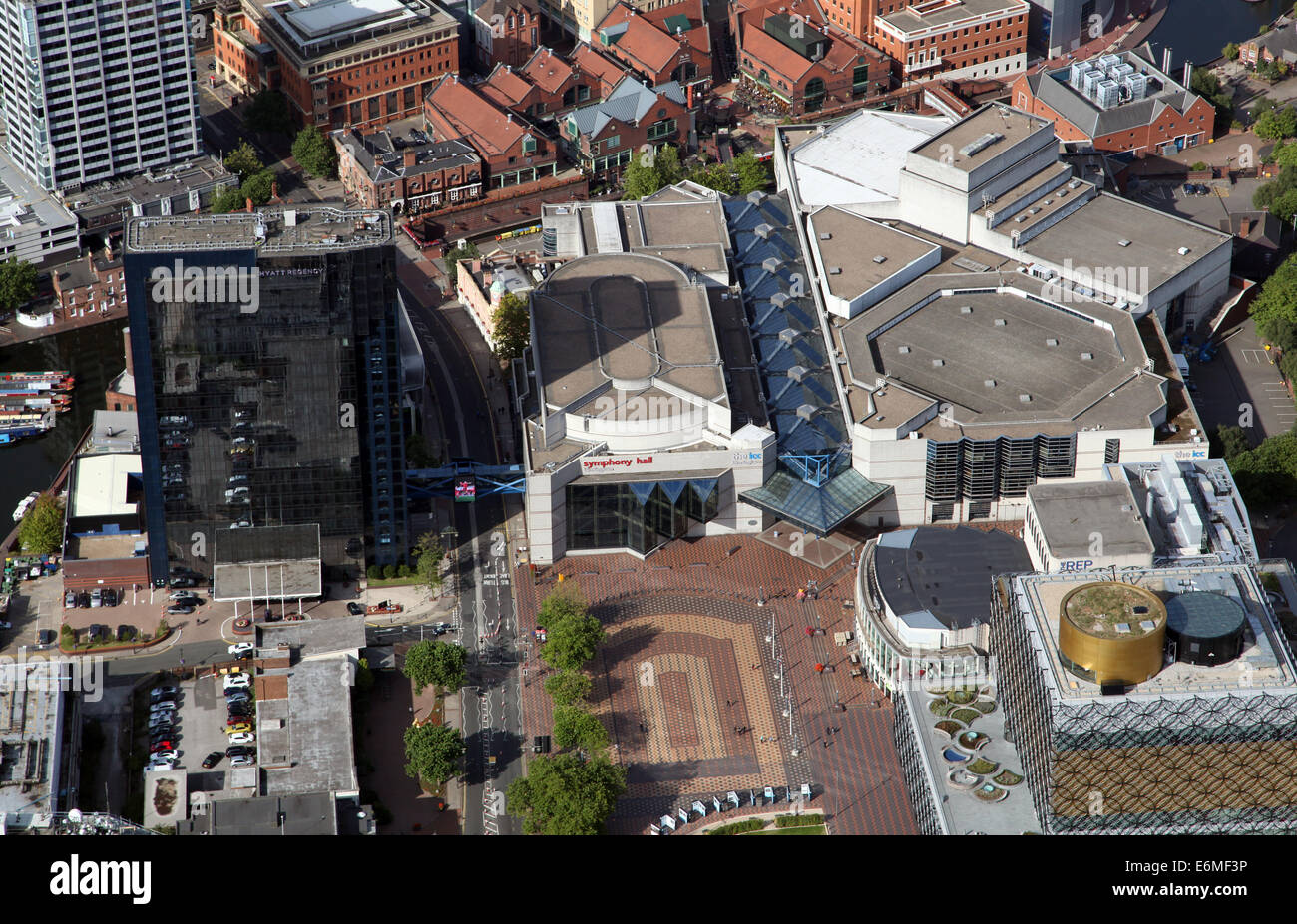 aerial view of the ICC International Convention Centre, featuring the Symphony Hall, in Birmingham UK Stock Photo