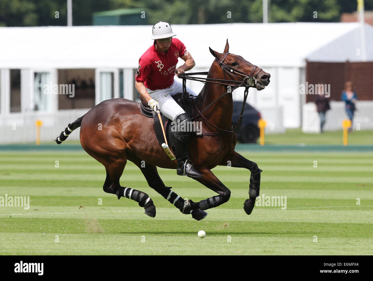 Ollie Cudmore of La Bamba De Areco Polo team plays in the 2013 Veuve Clicquot Polo Gold cup, at Cowdray Park Polo Club Stock Photo