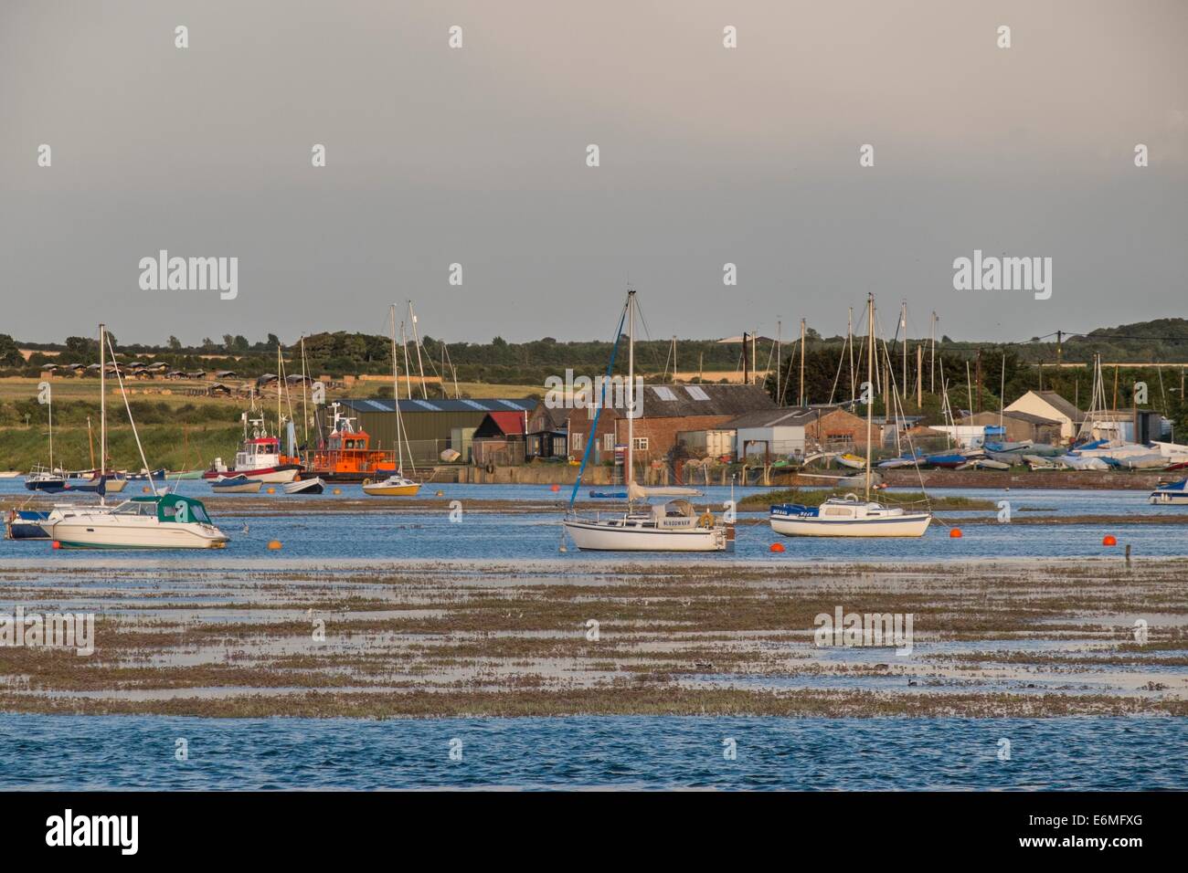 View of the east end of Wells harbour showing the tide encroaching on the saltmarsh. Stock Photo