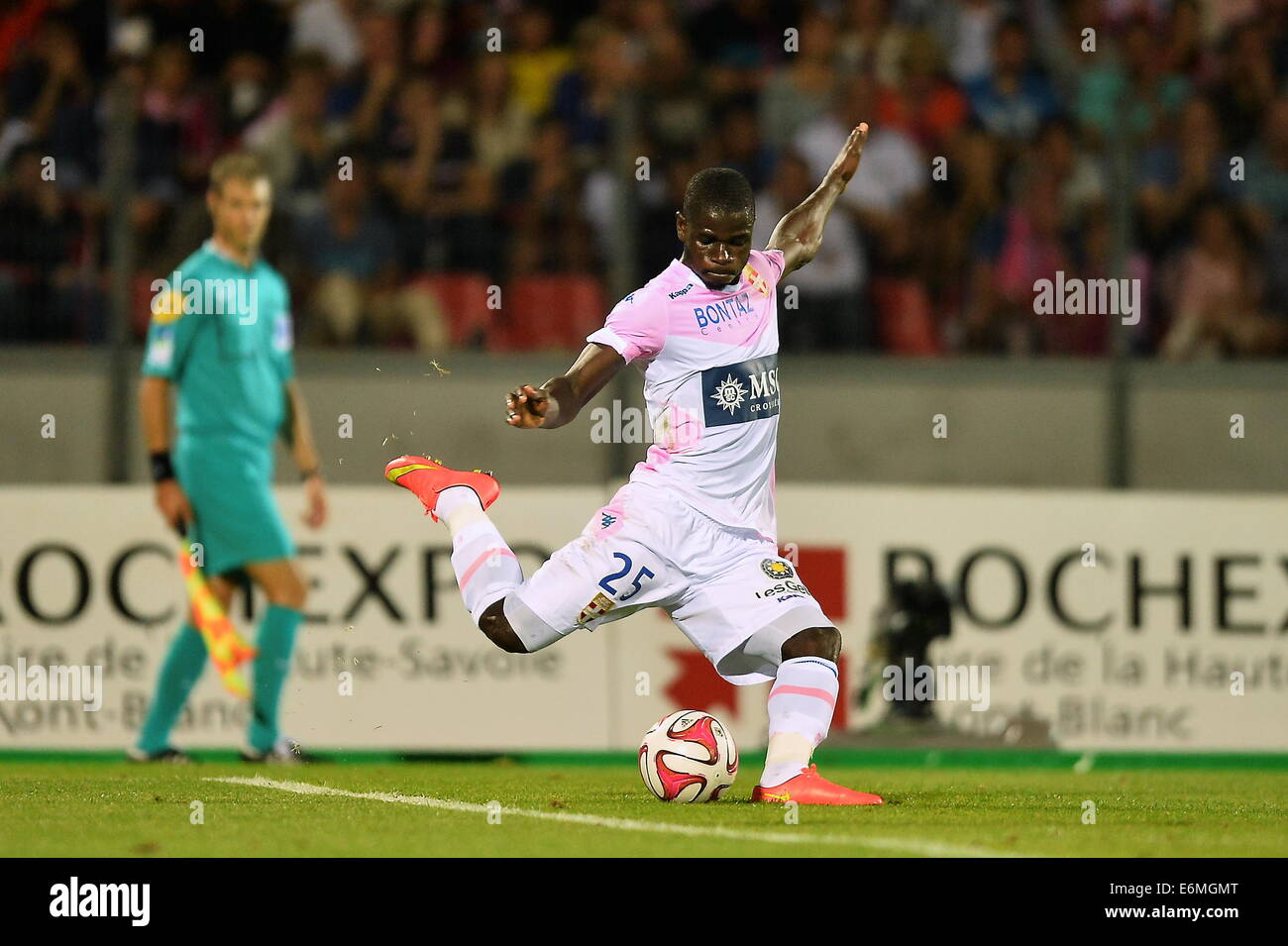 Evian, France. 22nd Aug, 2014. French League 1 football, Evian versus Paris St Germain. Jonathan Mensah (evi) © Action Plus Sports/Alamy Live News Stock Photo